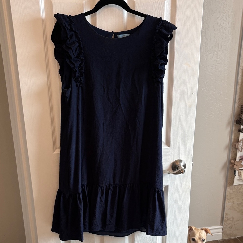 CeCe Women's Navy Linen Blend, Lined Dress